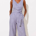 Purple striped with white jumpsuit