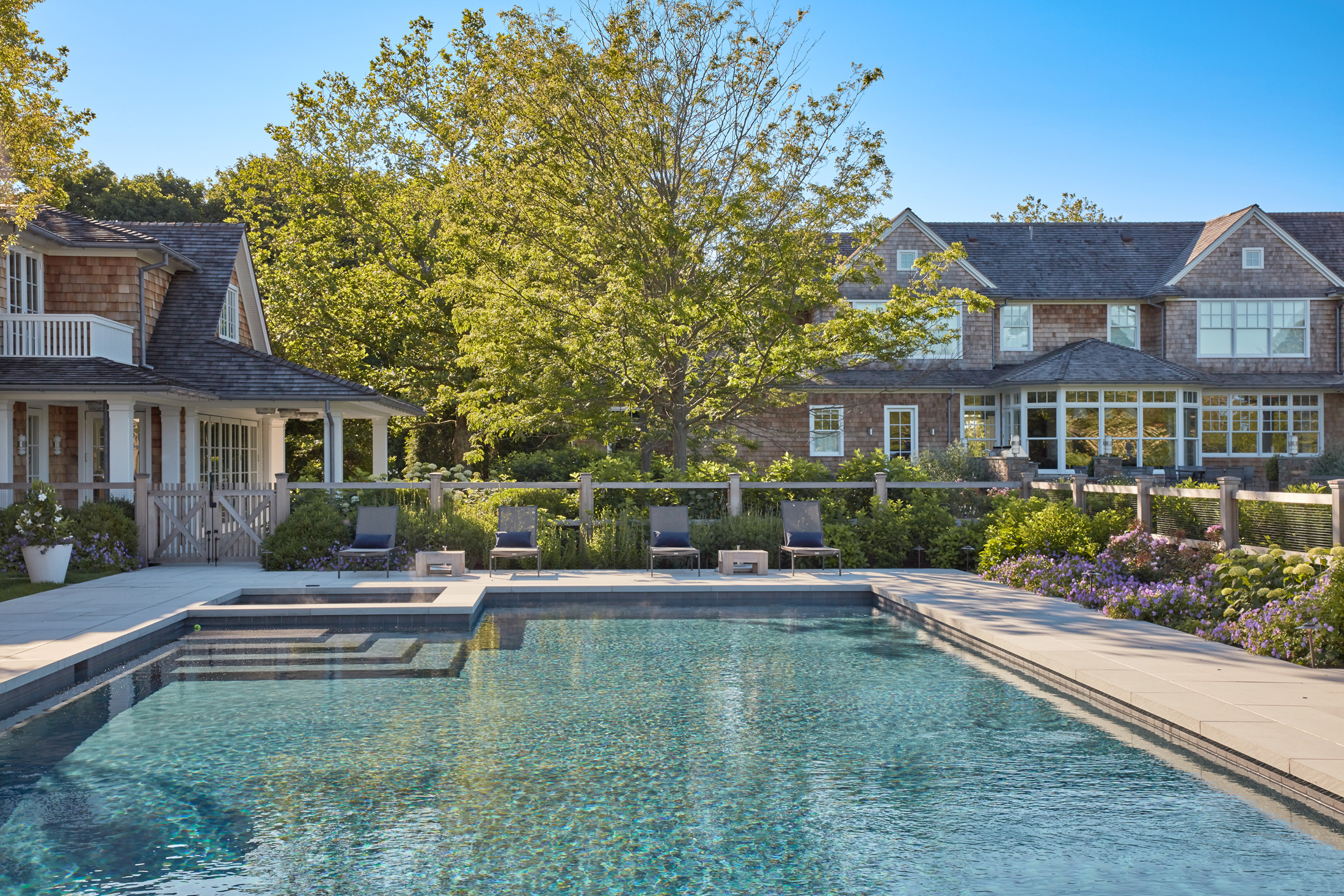 Backyard Pool designed by Ed Hollander with Hamptons-inspired design and landscaping