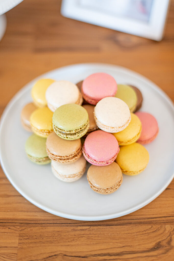 Macaroons at a wildflower first birthday theme party